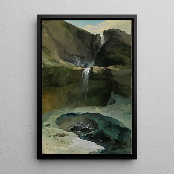 Reproductie van het schilderij van Caspar Wolf: Les chutes de Geltenbach dans la vallée de Lauenen avec un pont de glace