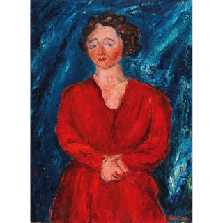 Cham Soutine - La Femme en rouge au fond bleu.webp