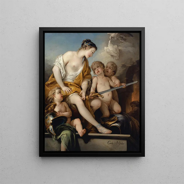 Venus and Cupids with Mars's arms - Charles André van Loo — framed artwork on a wall