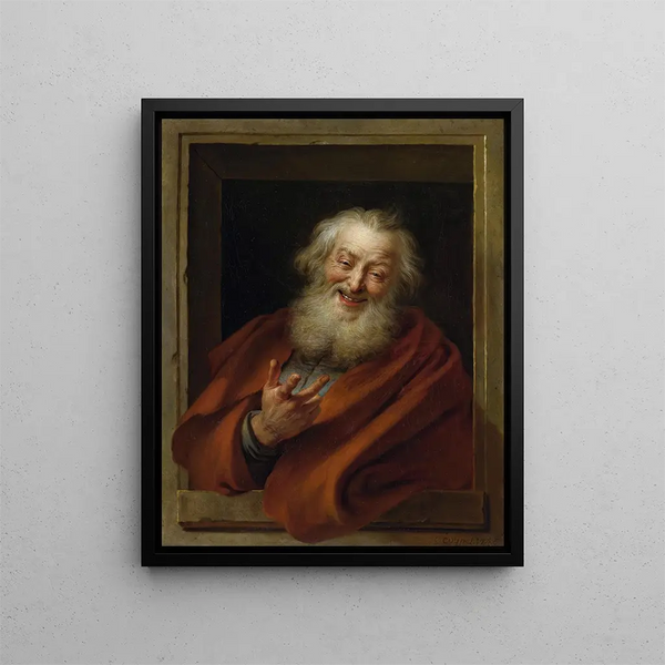 Démocrite joyeux - Charles-Antoine Coypel — framed artwork on a wall