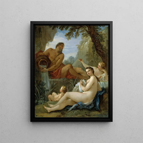 a painting of a river and a fountain nymph - Charles-Joseph Natoire — framed artwork on a wall