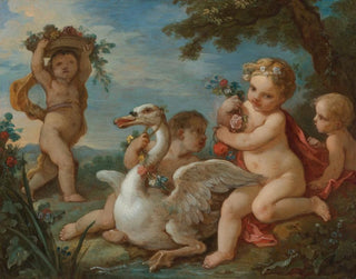 CharlesJoseph Natoire - Putti Adorning A Swan With A Garland Of Flowers.webp