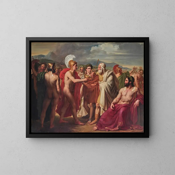 Achille die de prijs van de wijsheid aan Nestor presenteert - Charles-Philippe Auguste Larivière — ingelijst kunstwerk aan de muur