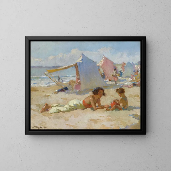 Playing on the beach (Conflict of cases) - Charles Atamian — framed artwork on a wall