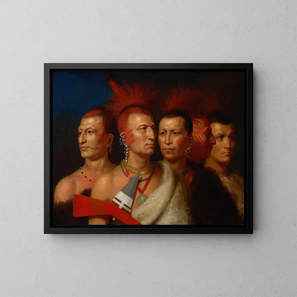 Young Omahaw, War Eagle, Petite Missouri and Pawnees - Charles Bird King — framed artwork on a wall