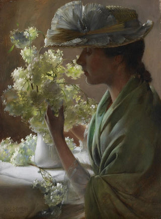 Charles Courtney Curran - Lady with a Bouquet Snowballs.webp