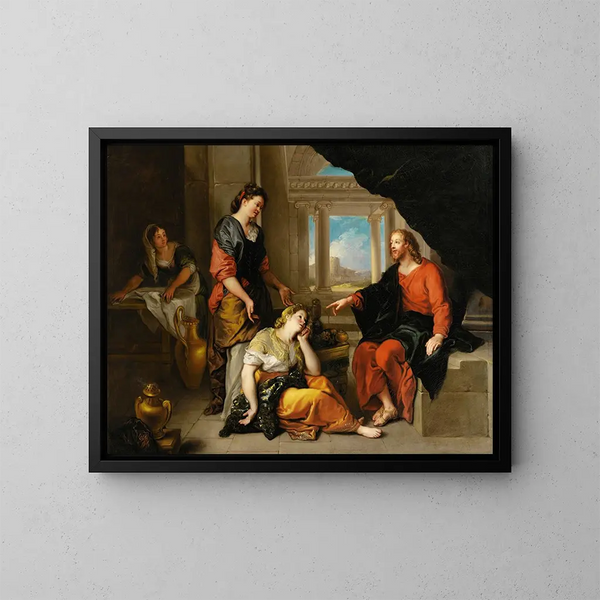 The Christ at the home of Martha and Mary - Charles de La Fosse — framed artwork on a wall