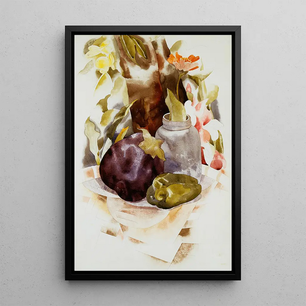 Aubergine en groene paprika - Charles Demuth — ingelijst kunstwerk aan de muur
