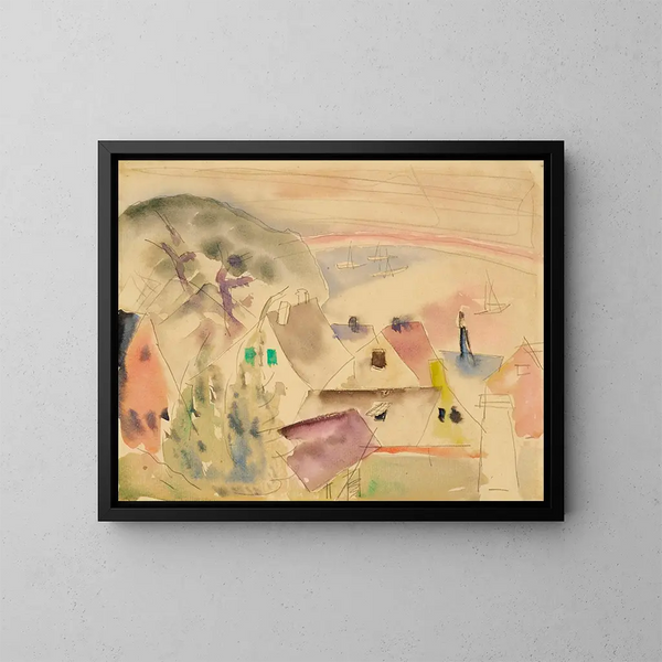 van huizen daken aan de rand van de zee - Charles Demuth — ingelijst kunstwerk aan de muur