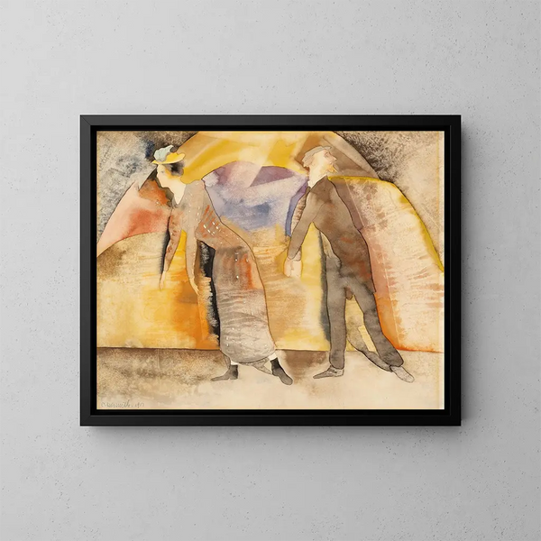 in de vaudeville, vrouw en man op het podium - Charles Demuth — ingelijst kunstwerk aan de muur