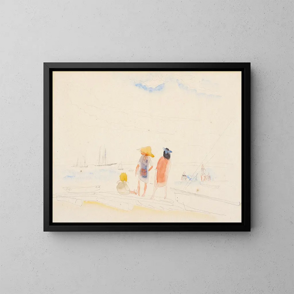 van twee vrouwen en een kind op het strand - Charles Demuth — ingelijst kunstwerk aan de muur