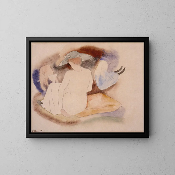 Vrouw met hoed en twee figuren - Charles Demuth — ingelijst kunstwerk aan de muur