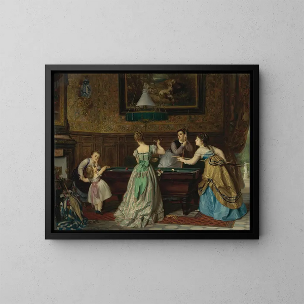 Dames playing billiards - Charles Édouard Boutibonne — framed artwork on a wall