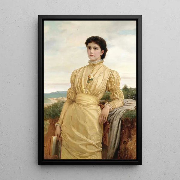 The lady in a yellow dress - Charles Edward Perugini — framed artwork on a wall