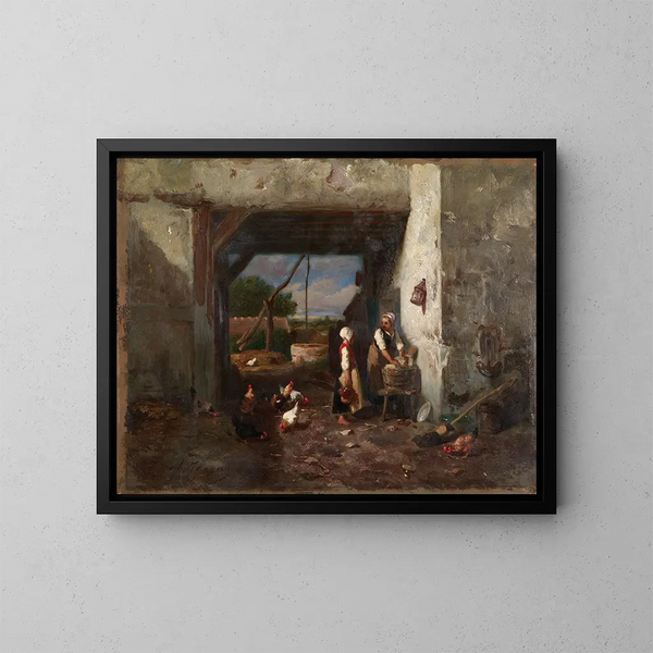 Cour de poules - Charles Émile Jacque — framed artwork on a wall