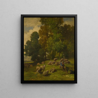 Charles Emile Jacque - Shepherd In A Field With His Flock.webp