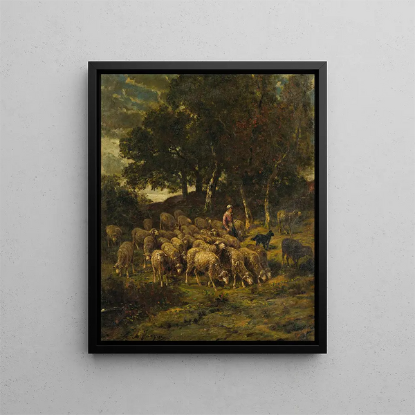 Bergère et son troupeau - Charles Émile Jacque — framed artwork on a wall