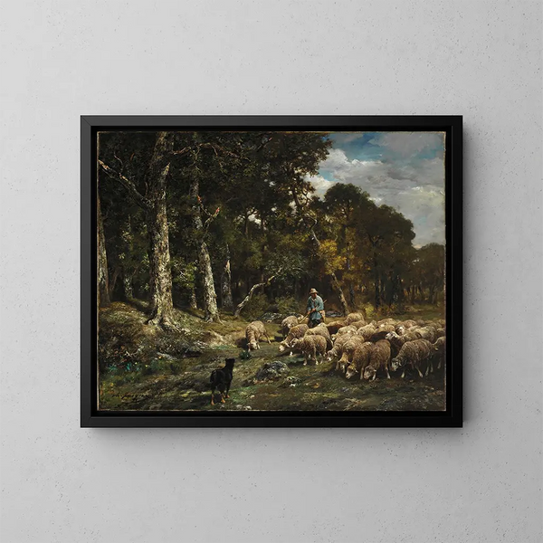 The Flock - Charles Émile Jacque — framed artwork on a wall