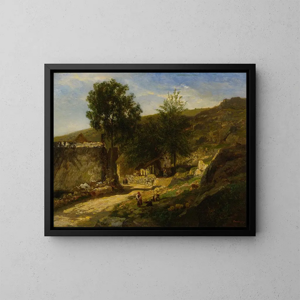 Ingang van het dorp - Charles François Daubigny — ingelijst kunstwerk aan de muur