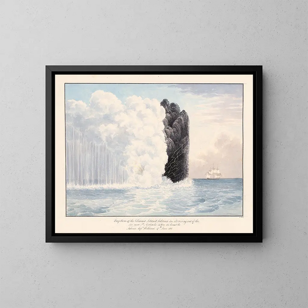Eruption van het vulkanische eiland Sabrina - Charles Hamilton Smith — ingelijst kunstwerk aan de muur