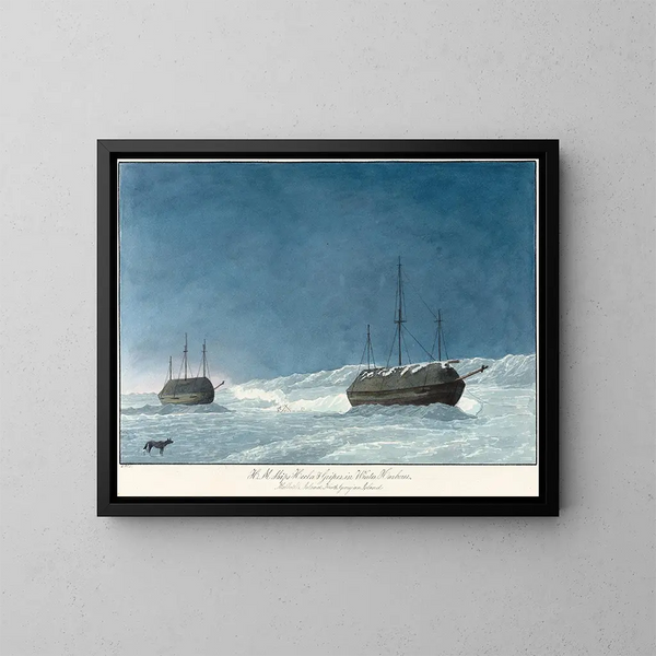De schepen H M Hecla en Griper in de winterhaven - Charles Hamilton Smith — ingelijst kunstwerk aan de muur