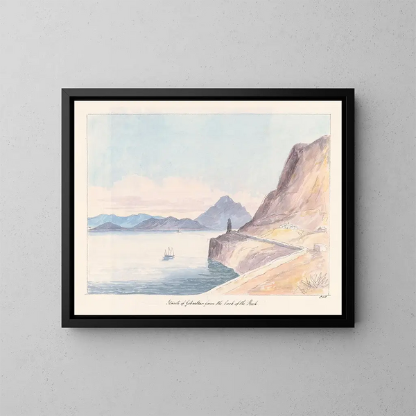van de Straat van Gibraltar gezien vanaf de achterkant van de rots - Charles Hamilton Smith — ingelijst kunstwerk aan de muur