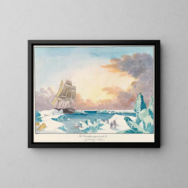 La Doreathea vastgevroren in het ijs voor de kust van Spitzberg, noordwaarts gezien - Charles Hamilton Smith — ingelijst kunstwerk aan de muur