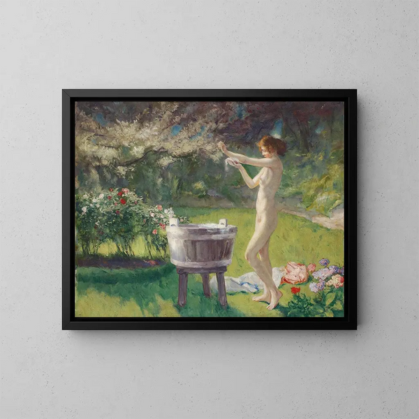 Bath in the Garden - Charles Hermans — framed artwork on a wall