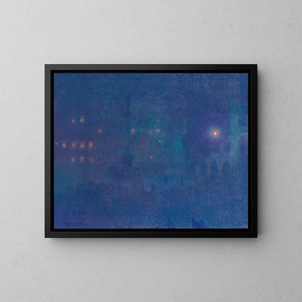 Munich at Night Marienplatz - Charles Johann Palmi — framed artwork on a wall