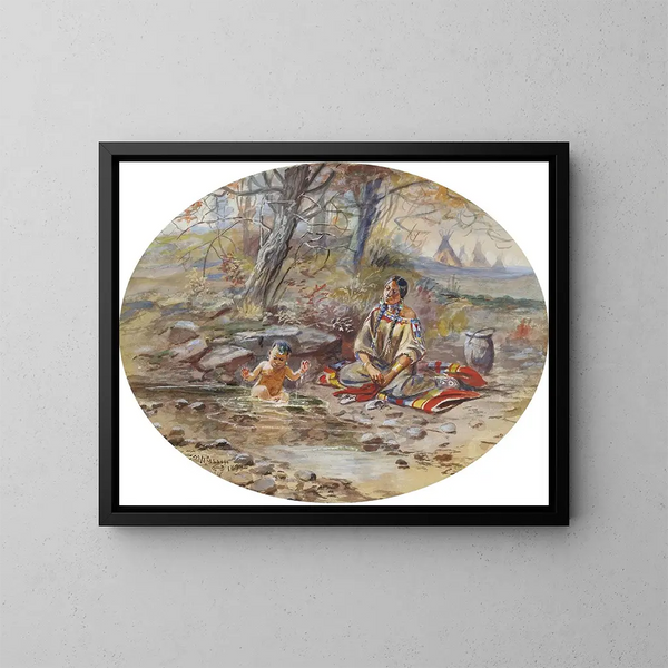 The Bath - Charles Marion Russell — framed artwork on a wall