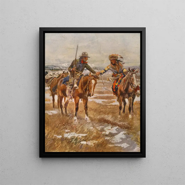 The Meeting - Charles Marion Russell — framed artwork on a wall