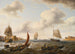 Britse oorlogsschepen en andere boten bij de monding van de haven van Portsmouth door ruwe zee - Charles Martin Powell — weergave van het kunstwerk