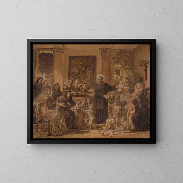Saint Vincent de Paul in the courtyard of Louis XIII - Charles Meynier — framed artwork on a wall