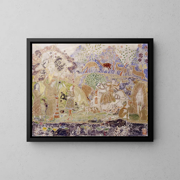 Figures and Deer - Charles Prendergast — framed artwork on a wall