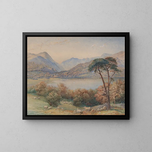 Landscape with Sheep - Charles Reginald Aston — framed artwork on a wall