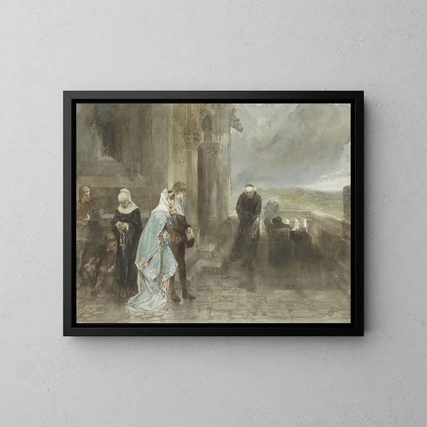"À l'affût, scène du XIIe siècle" by Charles Rochussen — framed artwork on a wall
