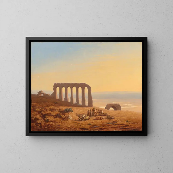 a Bedouin encampment surrounded by ruins - Charles Théodore Frère — framed artwork on a wall