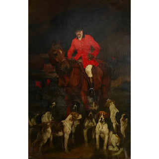 Charles Wellington Furse - A portrait of Lord R Alison Johnson on horseback with his hounds ready to set out.webp