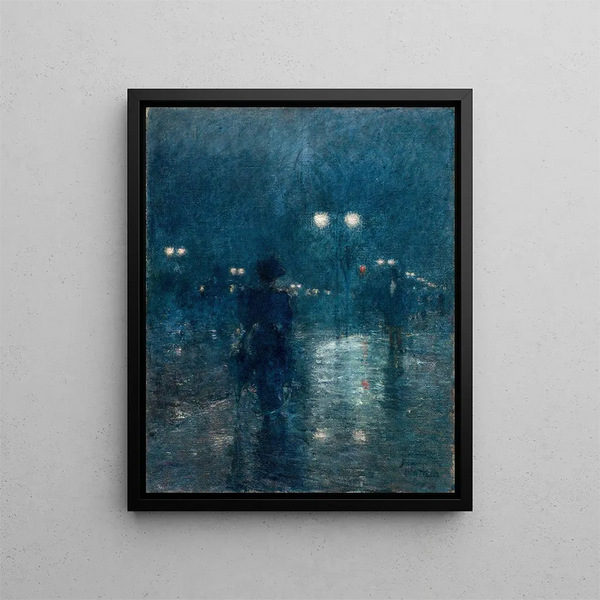 Nachtzicht op Fifth Avenue - Childe Hassam — ingelijst kunstwerk aan de muur