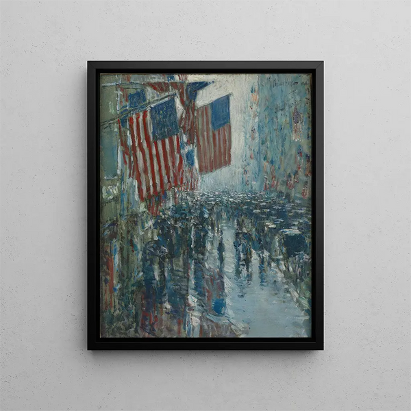 van Regenachtige dag op Fifth Avenue - Childe Hassam — ingelijst kunstwerk aan de muur