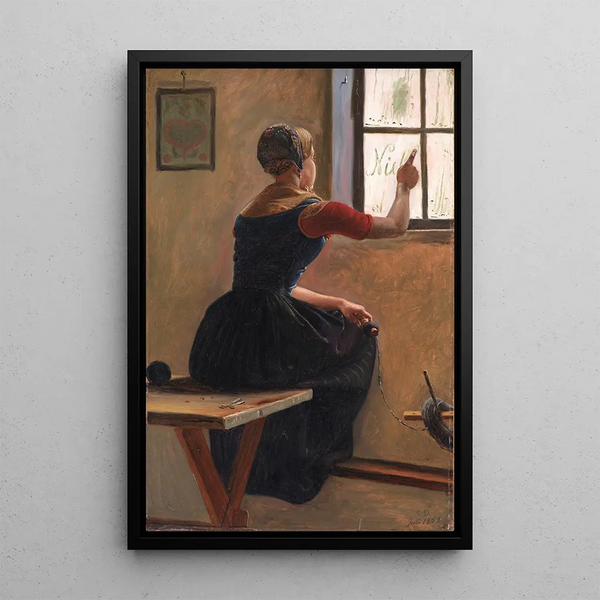 Christen Dalsgaard - A Young Girl in Jutland Writing her Beloveds Name on a Misty Window.webp