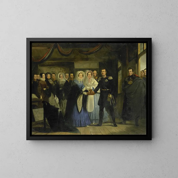 The Princess of Orange receiving Alexander II, Grand Duke and heir to the throne of Russia, in Tsar Peter's house in Zaandam - Christiaan Julius Lodewijk Portman — framed artwork on a wall