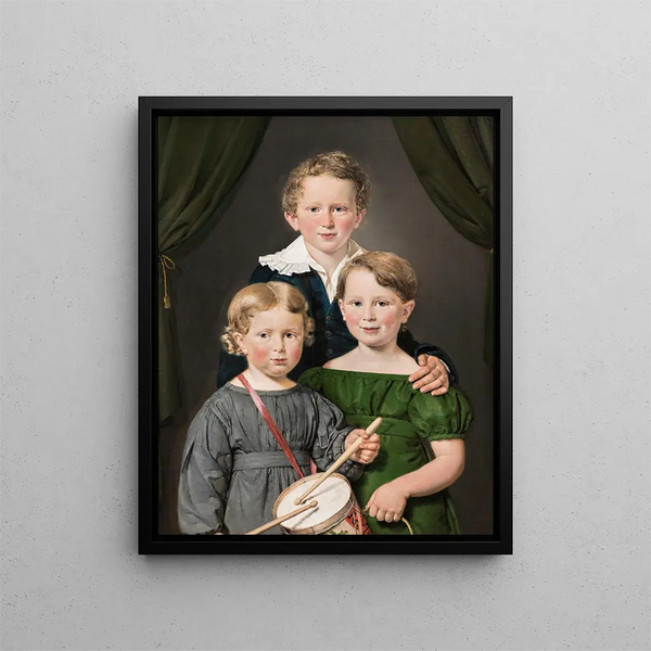 The Three Children of Hans and Bolette Puggaard - Christian Albrecht Jensen — framed artwork on a wall