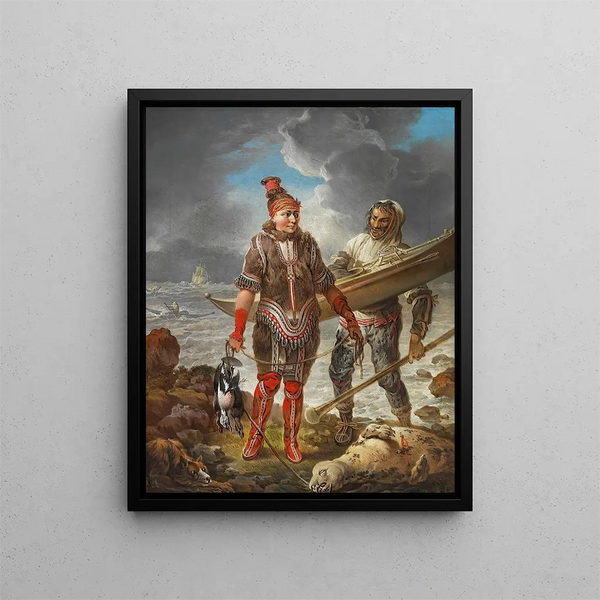 a Greenland fisherman and fisherwoman from life - Christian August Lorentzen — framed artwork on a wall