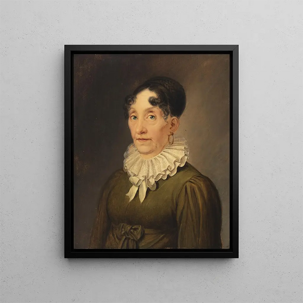 Portrait of a woman with ring and pipe necklace - Christian August Lorentzen — framed artwork on a wall