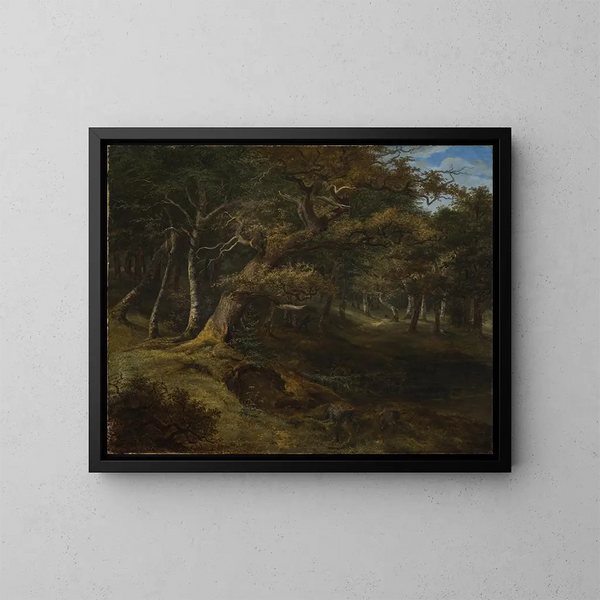 Hare Hunt in a Beech Forest - Christian Ezdorf — framed artwork on a wall