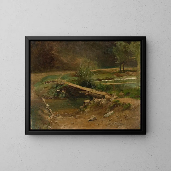 Bridge over a Stream - Christian Friedrich Gille — framed artwork on a wall