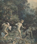 Aan de oever van de rivier met drie zwemmende jongens - Christian Friedrich Gille — weergave van het kunstwerk
