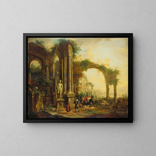 Christian Georg Schtz the elder - Landscape with Ancient Ruins and Two Pack Mules.webp