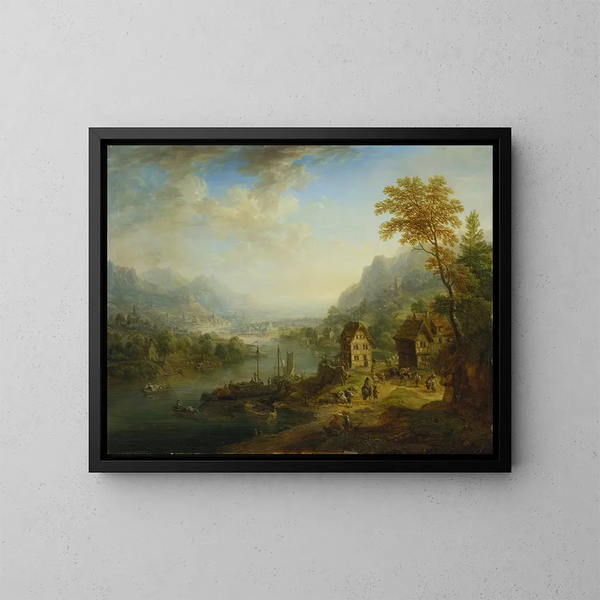 Landscape with River - Christian Georg Schütz l'Ancien — framed artwork on a wall